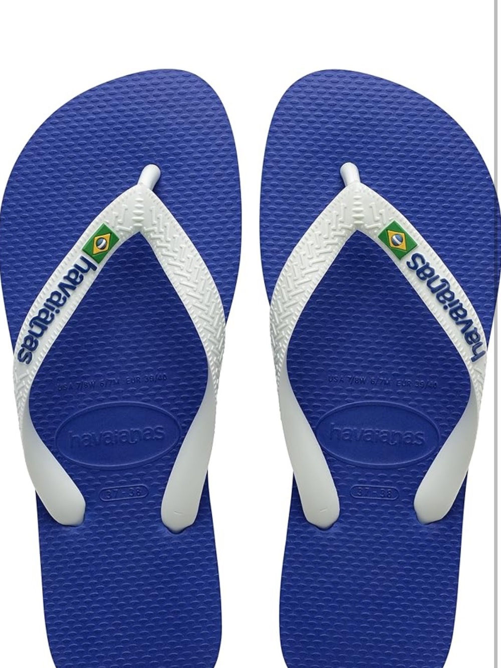 Havaianas Blue Flip Flops with White Straps and Brazilian Flag Detail